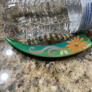 Beautiful hair clip hand painted orange flower with pearl center